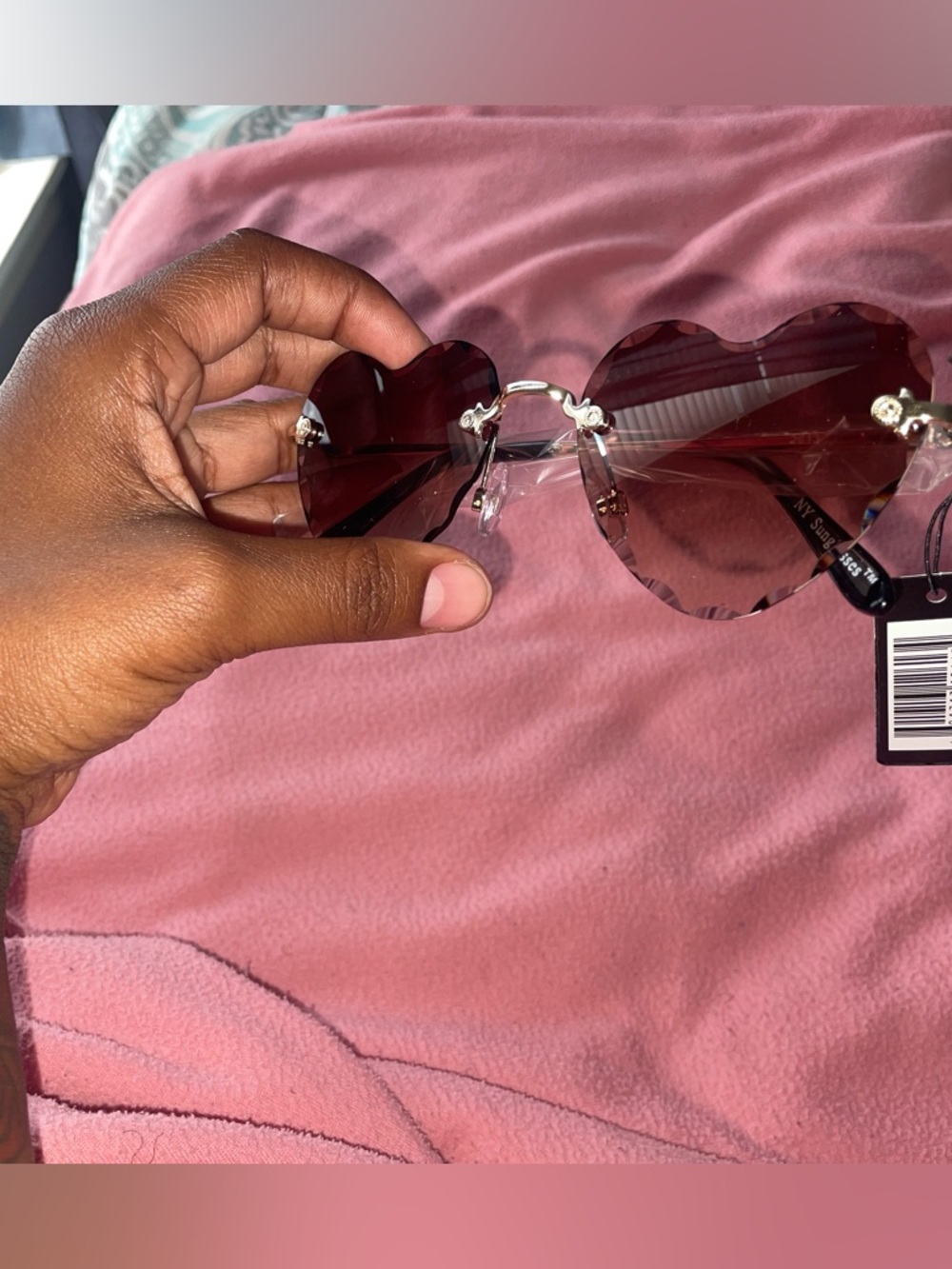 Heart-Shaped Brown Rimless Sunglasses - Women Accessories